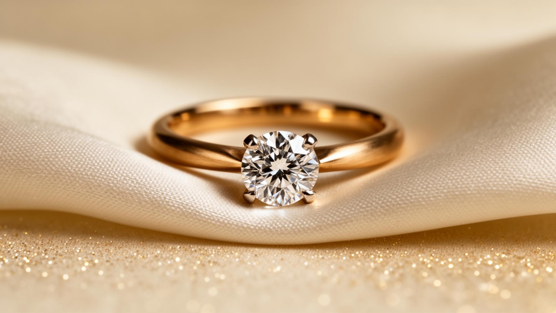 Diamond engagement ring on ivory silk